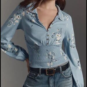 NWT Maeve Smocked Button-Down Top